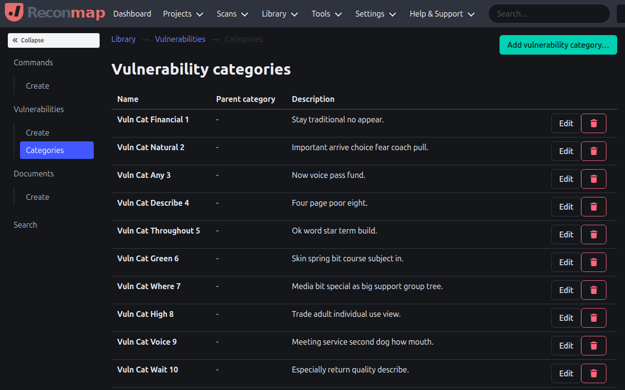 Vulnerability categories