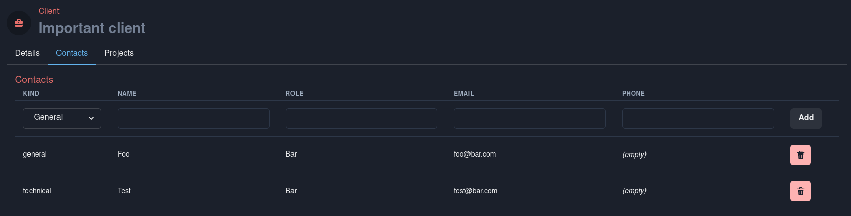 Client contacts screenshot