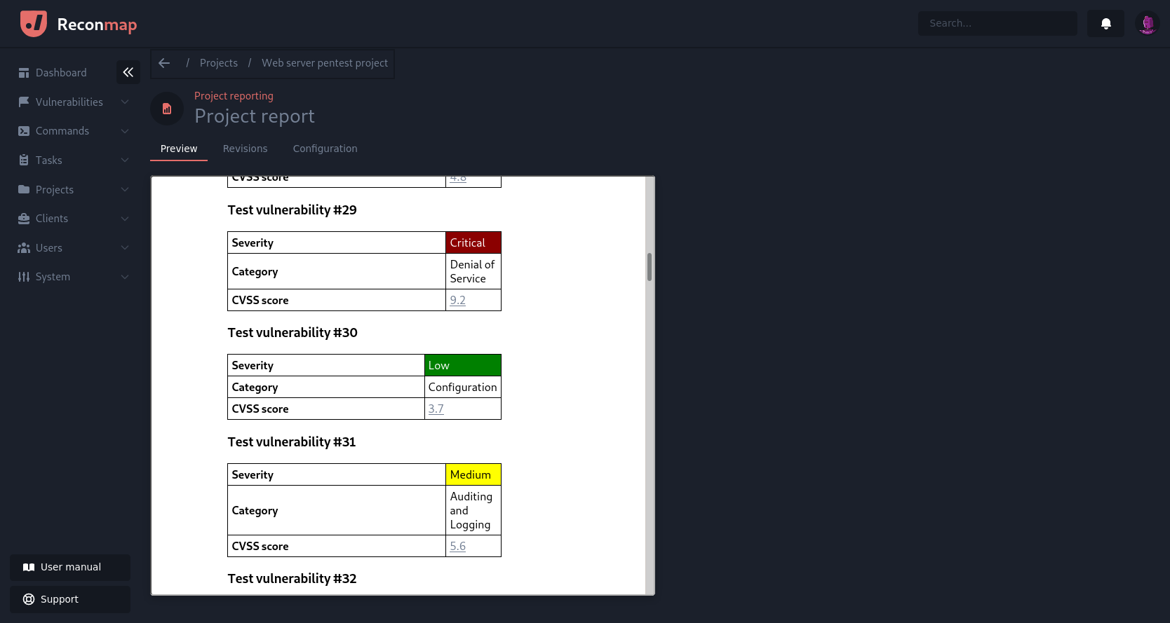 Customisable pentest report