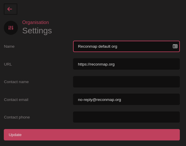Update organisation form