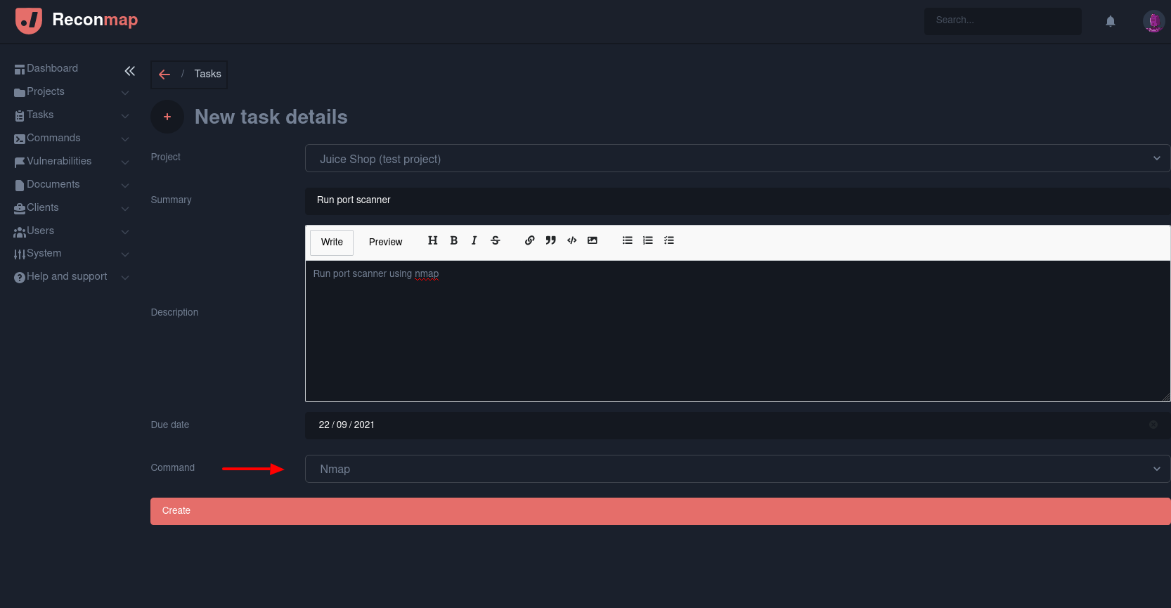 Create task screenshot