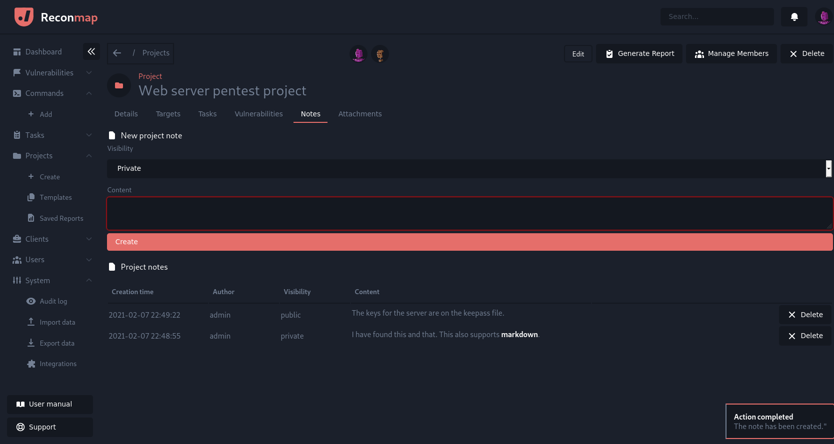 Projects and vulnerabilities notes